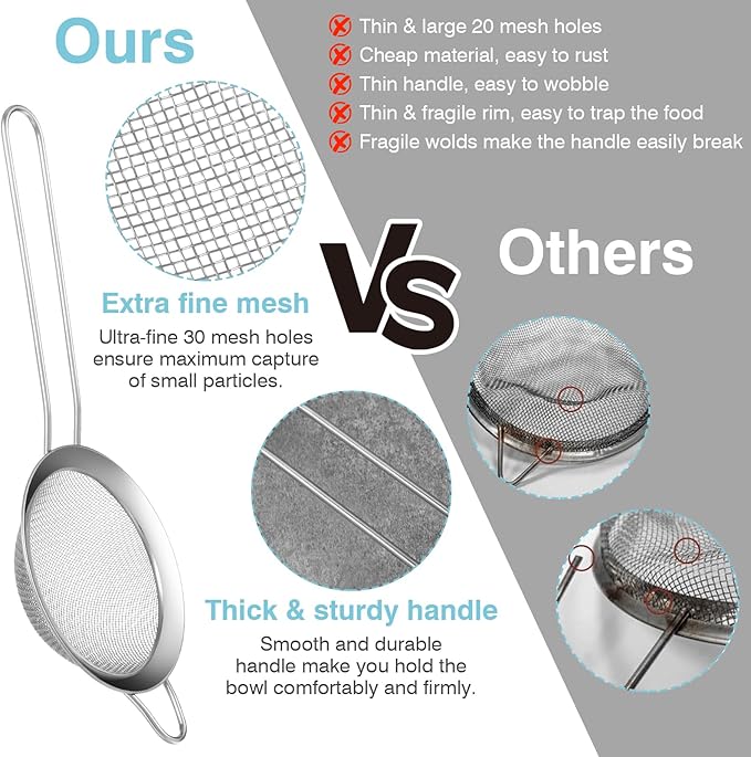 15 Pcs Stainless Steel Small Strainer, Small Fine Mesh Tea Strainer, Mini Stainless Steel Sieve with Handle, Kitchen Metal Sifter Strainers for Tea, Juicing, Coffee, Cocktail, Powdered Sugar, Matcha