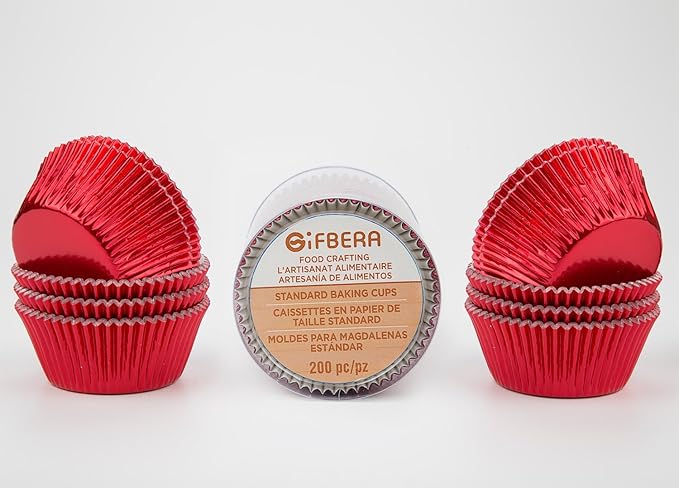 Gifbera Standard Red Foil Cupcake Liners Wrappers Baking Cups for Birthday Wedding Holiday Party, 200-Count (Red)