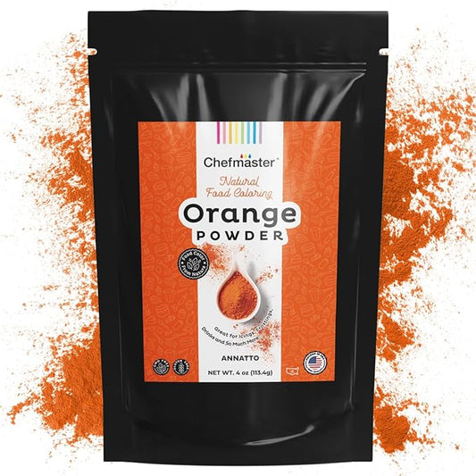 Plant-Based Natural Food Color Powder by Chefmaster, No Artificial Dyes, Annatto Powder for Icing, Fondant, Buttercream & Decorating, Quality Crafted in California USA, Orange, 4 oz