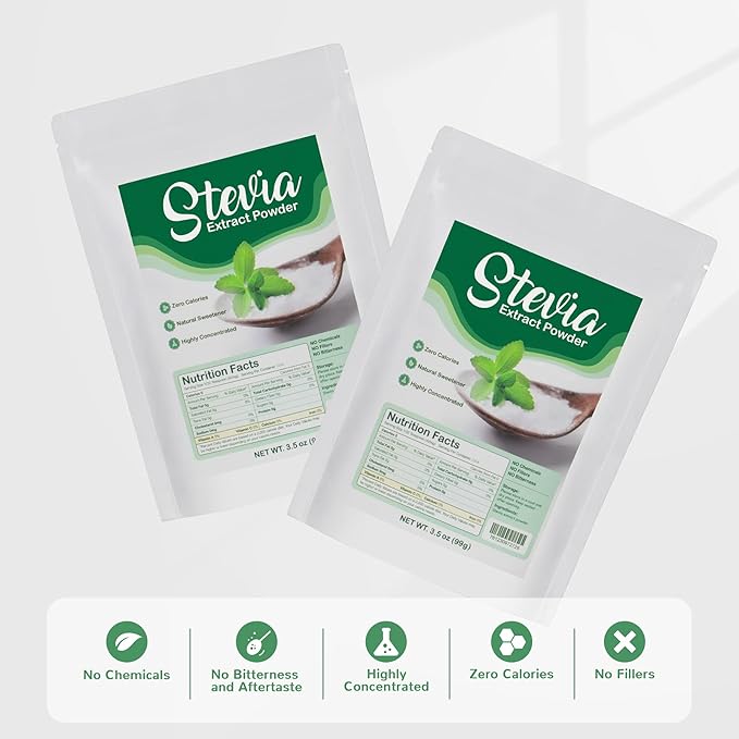 CCnutri Stevia Pure Stevia Powder 3.5oz(99g), Sweetener Premium Sugar Substitute-No Fillers, No Bitterness, Zero Calorie, Highly Concentrated