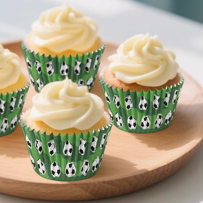 300pcs Soccer Cupcake Liners, Paper Football Cupcake Liners Football Field Baking Cup Wrappers Soccer Party Accessories