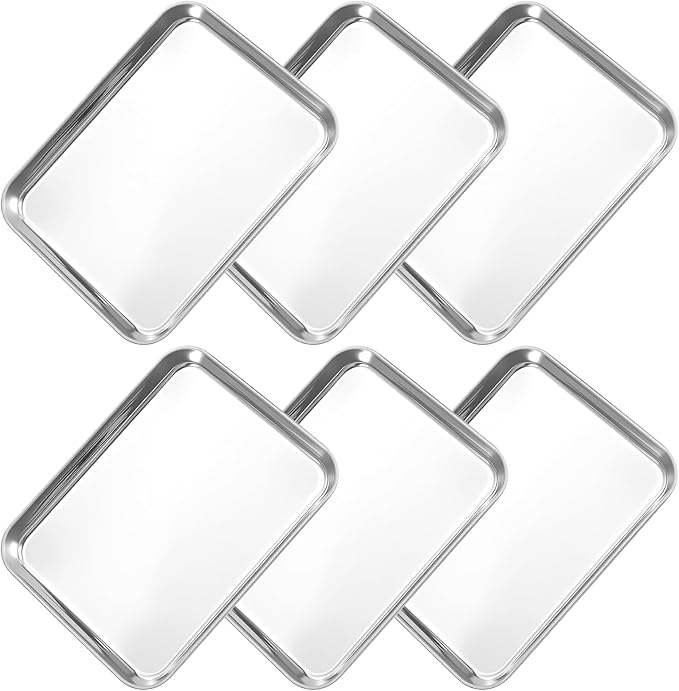 6pcs Stainless Steel Sheet Pan, 9x7inch Cookie Sheets Baking Sheets Pan Cookie for Bakings Metal Food Tray Non-Stick, Rust Resistant Stainles Steels Cookies Sheet for Baking Or Roasting