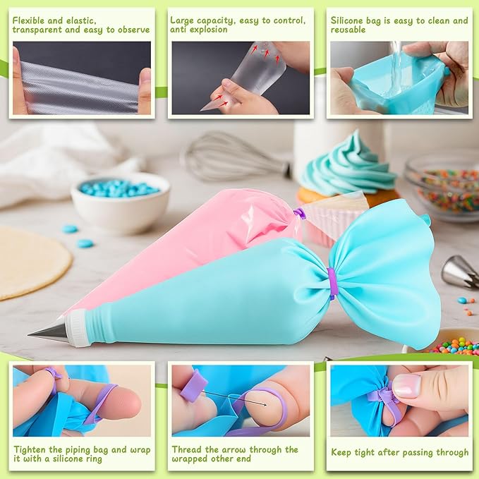 NOVANO Piping Bags and Tips Set, Cakes Decorating Supplies Kit with 100pcs 12 Inch Pastry Bags, 6 Piping Tips,1 Reusable Pastry Bags, 2 Couplers, and 2 Icing Bags Ties,Simple and Convenient Baking Set