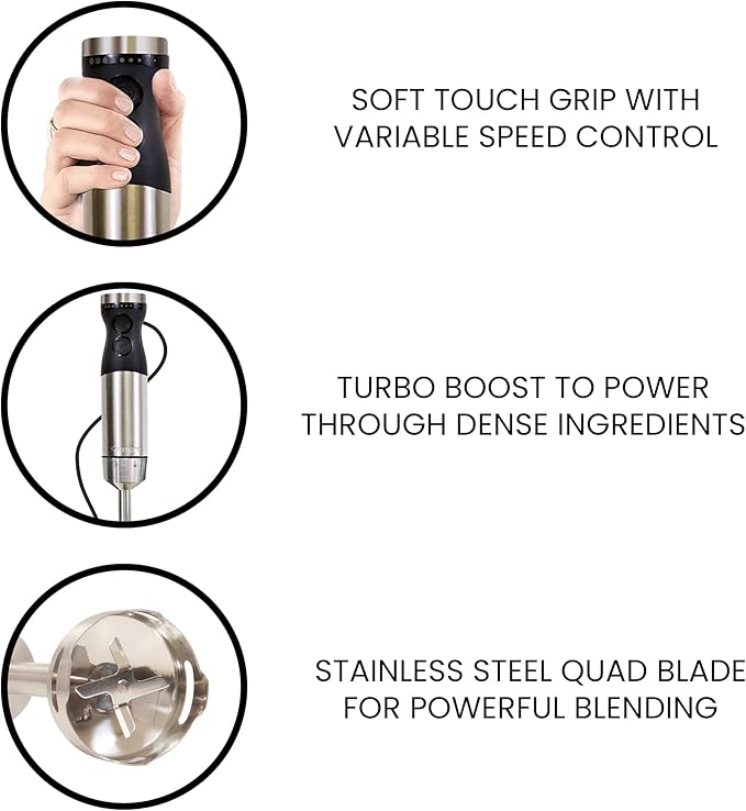 Kenmore Immersion Blender - Handheld Stick Mixer, Electric Hand Blender with Stainless Steel Shaft, Whisk, Variable Speed for Smoothies, Milkshakes, Baby Food, Puree, Batidora de Inmersión