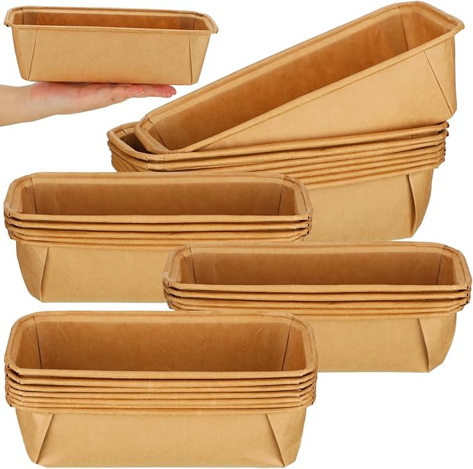 Mifoci 25 Pcs Paper Loaf Pans for Baking Disposable Bread Baking Pans Easy Kraft Paper Tart Mold for Microwave Freezer Oven Safe Display Pie Cake Muffin Pizza Kitchen Supply(Rectangle)