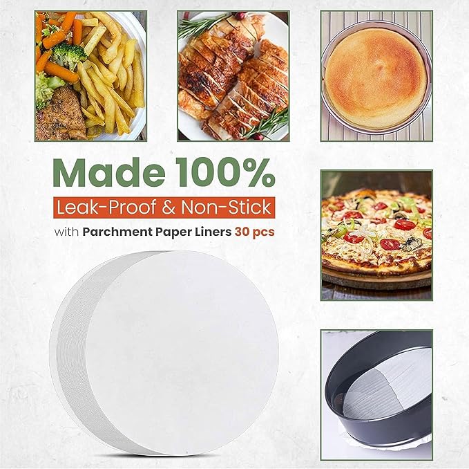 RFAQK Non-Stick 6 Inch Cake Pan with Removable Bottom - Leakproof Springform Pan with 50Pcs Parchment Papers - Perfect for Cakes, Cheesecakes, and Compatible with 3 Qt Instant Pot - Bonus E-Book