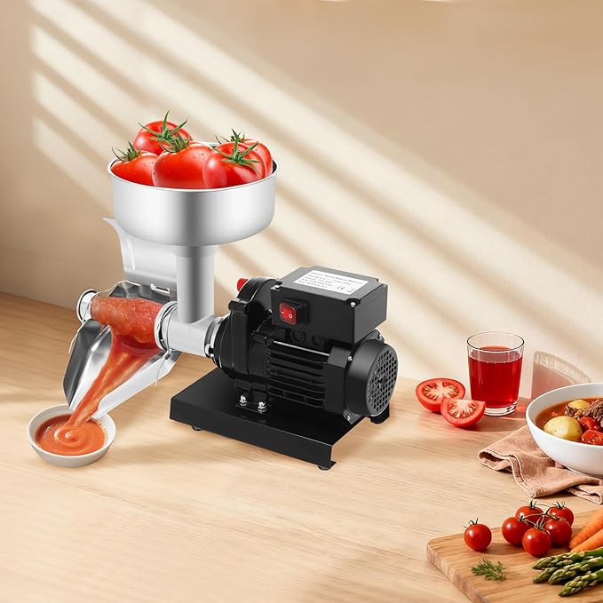 450W Electric Strainer, Stainless Steel Mill Machine with Funnel and Trough, 198.42-352.74lbs/H Tomato Press and Sauce Maker Food Mill for Sauce Silver+Black 110V