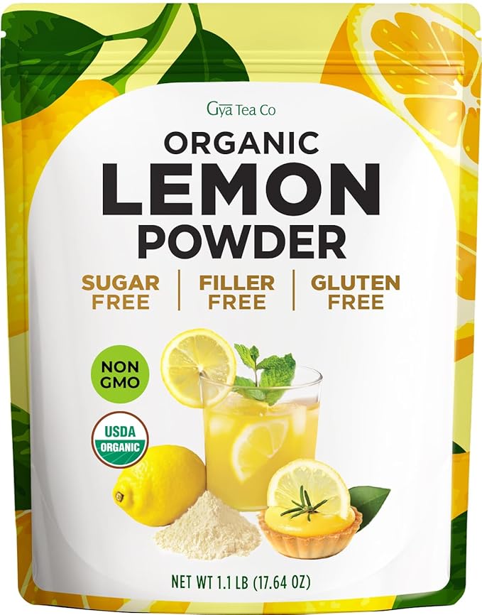 Gya Tea Co Lemon Powder 1.1lb (17.64 Oz) - USDA Organic 100% Fresh Natural Consistent Lemon Taste, No Sugar & Additives - Great Flavor For Drinks, Baking - Non-GMO, Filler Free, Vegan-Friendly