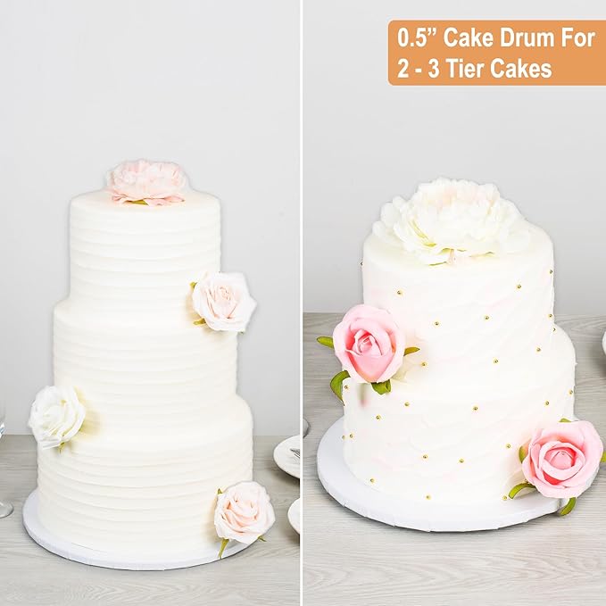 BOARDS+ 1/4" Thick Cake Drum 10 Inch (10 Pack) | 0.25" Thick CakeBoard Rounds | Sturdy & Greaseproof Cake Circles For Presenting Tiered Heavy Cakes For Anniversaries, Birthdays etc.
