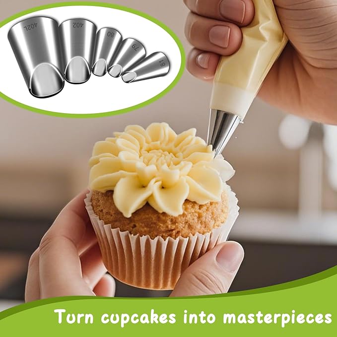 Suuker 5 Pieces Rose Flower Piping Tips Set,Stainless Steel Cake Decorating Tips, Frosting Icing Tips for Cupcakes, Cake, Cookie and Decorating（402L 402 79 80 81）