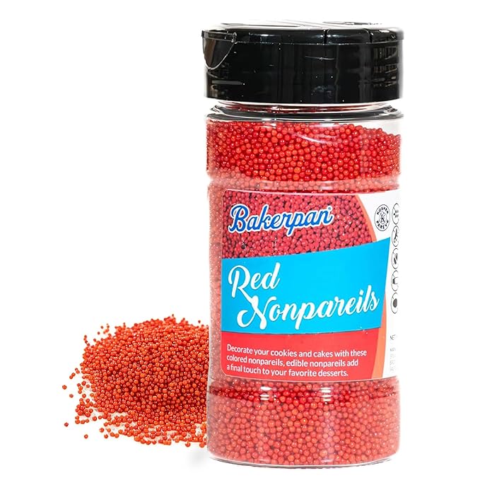 Bakerpan Red Nonpareils Sprinkles - 7 Ounces Red Sprinkles for Cake Decorating - Edible Nonpareils for Cupcakes, Ice Cream, Cake Decorations (Made in USA)