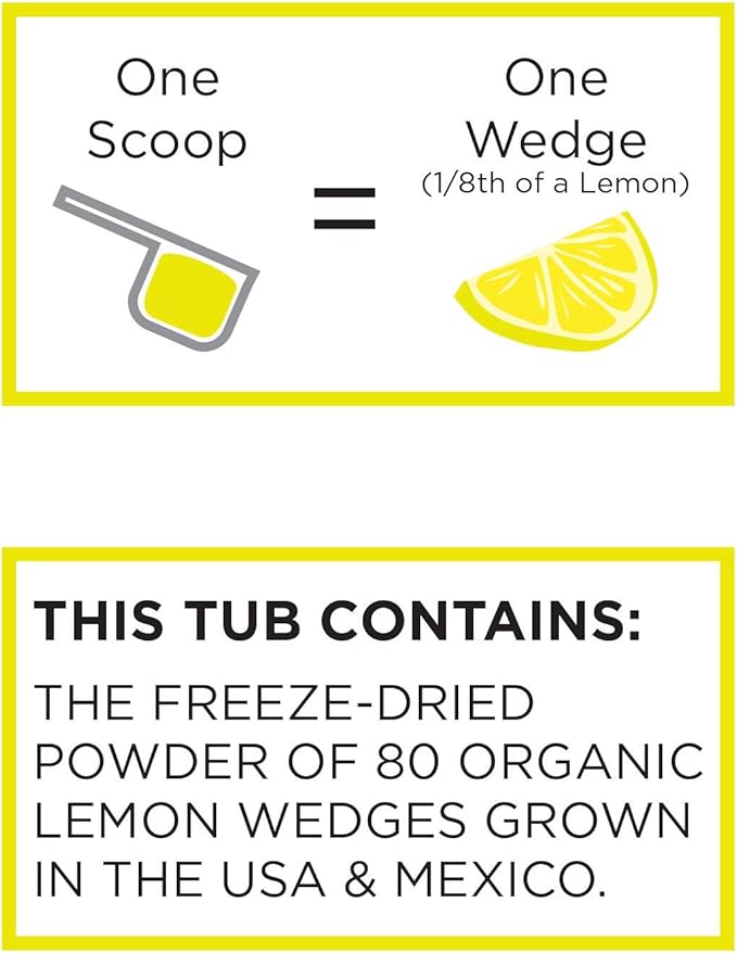 KOYAH - Organic Lemon Powder (with Peel) - 80 Servings (1 Scoop = 1 Lemon Wedge), USA & Mexico Grown Lemons, Freeze-Dried