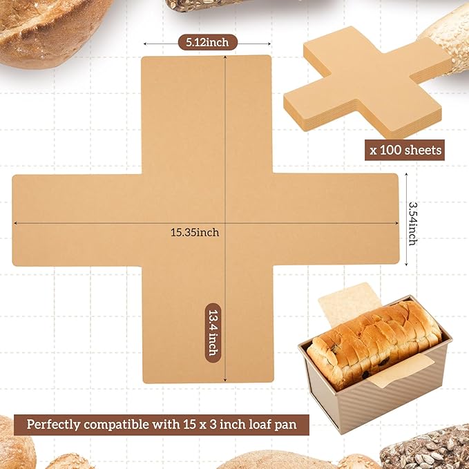 100 Pcs Loaf Pan Liners for Baking Bread Pan 13 x 5 Inches, Non-stick Disposable Greaseproof Baking Paper for Bread, Cakes, Toast