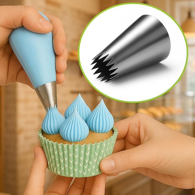 Suuker extra large piping tips set (F02 F06 9FT R22L), stainless steel round piping tip,large star square wide jumbo piping tips,eclair churro meringue for cake cupcake cookie decorating