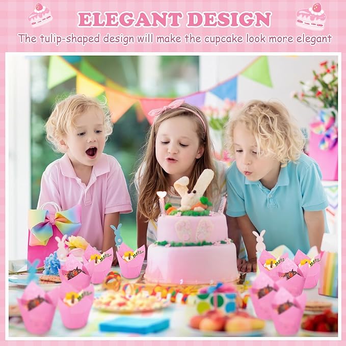 600 Pcs Tulip Cupcake Liners for Baking Muffin Liners Printed Baking Cups Holders Greaseproof Wrappers Decoration for Cupcake Bouquet Birthday Party Wedding Bride Shower (Hot Pink)