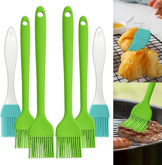6 pieces basting brush for grilling,pastry brush,bbq basting brush,basting brush,rubber brush for cooking,basting brush for cooking,silicone bbq brush,barbecue sauce brush (green)