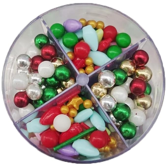 Colorful Christmas Lights & 7mm White Red Green Gold Silver Pearl Sugar Sprinkles, 4.6 oz Candy Bulbs for Cake Decorating and Cupcake Toppers, Cookie Decoration, Ice Cream Topping