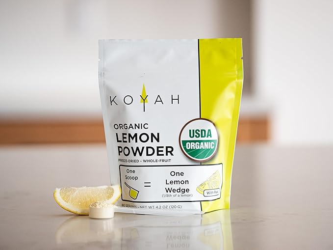 KOYAH - Organic Lemon Powder (with Peel) - 80 Servings (1 Scoop = 1 Lemon Wedge), USA & Mexico Grown Lemons, Freeze-Dried