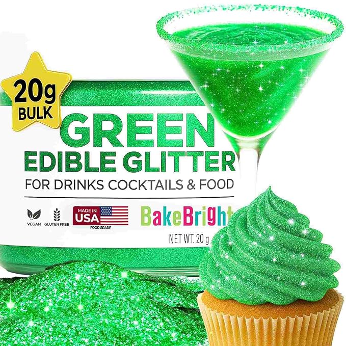 Halloween Green Edible Glitter for Drinks Bulk 20g | Premium Edible Glitter for Cakes, Cocktails, Light Green Cake Decorating Decorations Food Grade, Vegan, Kosher, Halal, Gluten Free - Made in USA