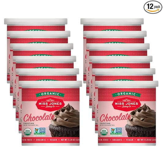 Miss Jones Baking Organic Buttercream Frosting, Perfect for Icing and Decorating, Vegan-Friendly: Rich Fudge Chocolate (Pack of 12)