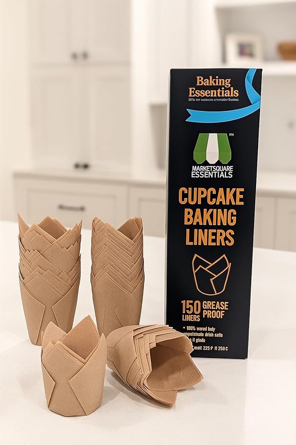 150pcs Beige, Greece Proof Tulip Cup Cake Liner For Baking Cups Parchment Paper Tulip Muffin Liners Cupcake Party Wrapper (Beige)
