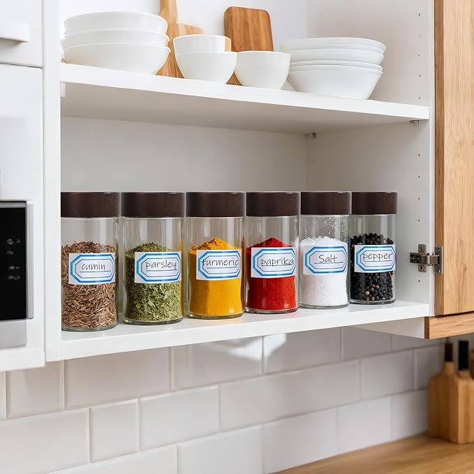 Segarty 3oz Spice Jar with Wood Lids, 2 PCS 90ml Glass Round Salt Jars with Shaker Lid, Clear Empty Seasoning Containers Spice Bottles Sugar Pepper Shakers, Small Storage Jar with 7 Stickers, 1 Brush
