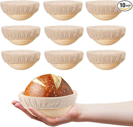 5 inch Round Mini Banneton Bread Proofing Basket Sourdough Bread Baking Supplies Set of 10 Sourdough Starter Kit Baking Gifts
