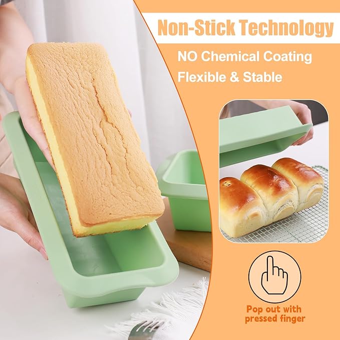 QELEG Silicone Bread Loaf Pans (2 Pack) - Nonstick Silicone Baking Mold for Homemade Bread, Brownies and Pound Cakes QLG0112-10.8x5.4x2.6 inch