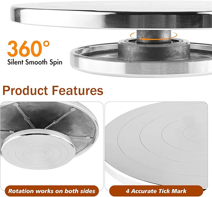 HighFree 12 Inch Sculpting Wheel, Large Double-Sided Pottery Turntable, Aluminum Alloy Silent Rotating Banding Wheel for Ceramic Clay Sculpting, Cake Decor, Paint Spraying, Craft Projects