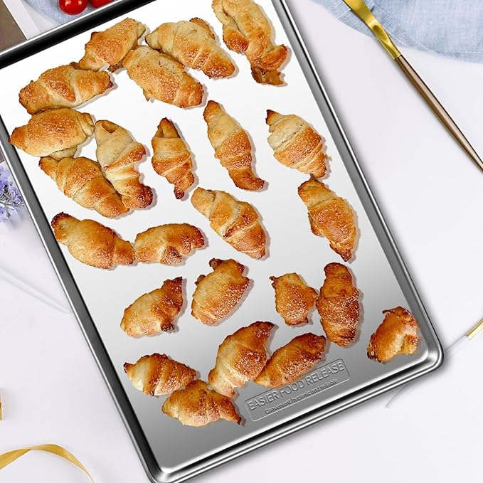Baking Sheet Set of 3, Stainless Steel Cookie Sheet Baking Sheet Pan, 16/12/9 Inch, Non Toxic & Heavy Duty & Easy Clean， Rust Free&Mirror Finish, Dishwasher Safe