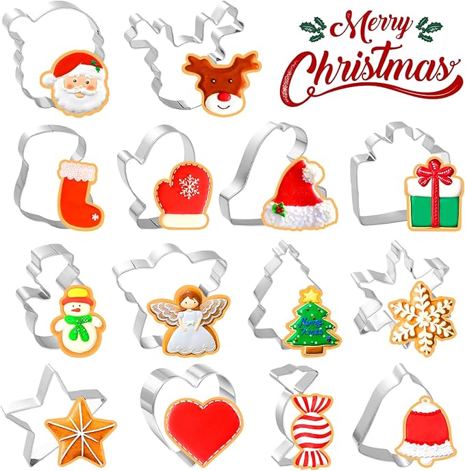 14-Piece Christmas Cookie Cutter Set - Classic Christmas Patterns, Food-Grade Stainless Steel, Easy Demold & Perfect for Holiday Baking