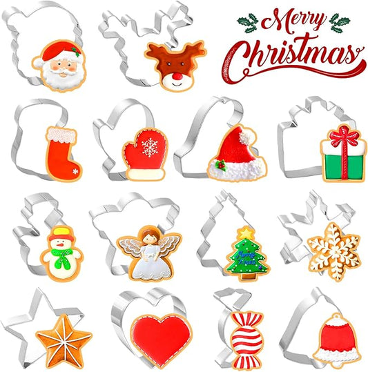 14-Piece Christmas Cookie Cutter Set - Classic Christmas Patterns, Food-Grade Stainless Steel, Easy Demold & Perfect for Holiday Baking