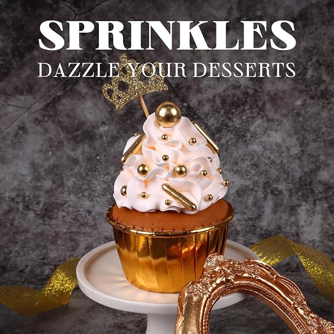 Gold Sprinkles for Cake Decorating, Gold Pearl Sugar Cupcake, Cookies, Ice Cream Toppings, 3.5 Ounces Cake Decorationss Baking, Perfect for Wedding, New Year’S Eve, Christmas Party