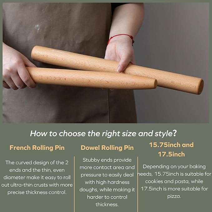 Muso Wood Rolling Pin for Baking Wooden Pizza Dough Roller(Dowel 15.75-Inch-by-1.38-Inch)