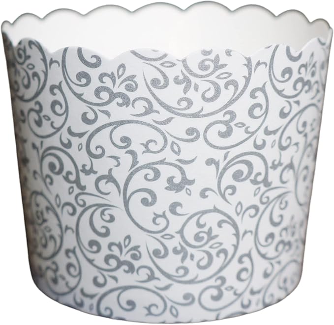 50-Pack Paper Baking Cups, Greaseproof Disposable Cupcake Muffin Liners (Large, Silver Scroll)