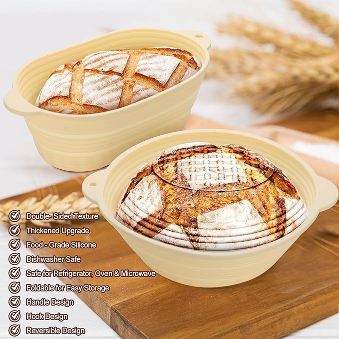 Sourdough Starter Kit Gift Set,Round 10" & Oval 10" & Round 5",Silicone Proofing Basket, Banneton Bread Proofing Basket, Sourdough Baking Kit, Ideal Gift for Bakers, Wife, Mom