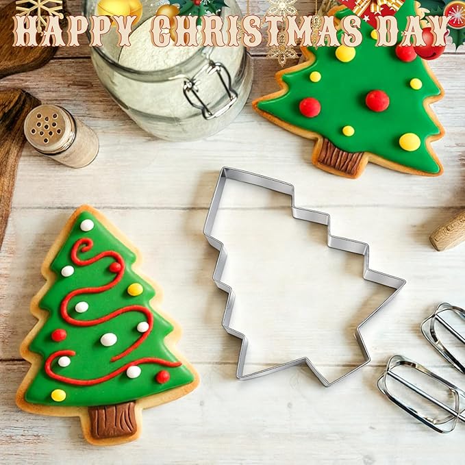 2 Pcs Large Christmas Cookie Cutters 8" Extra Large Christmas Tree Stainless Steel Giant Cookie Cutter for Holiday Baking