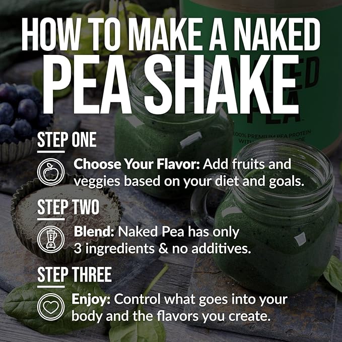 NAKED Vanilla Pea Protein Isolate from North American Farms, Only 3 Ingredients, Vanilla Vegan Protein, Gluten-Free, Soy Free, GMO Free - 1LB