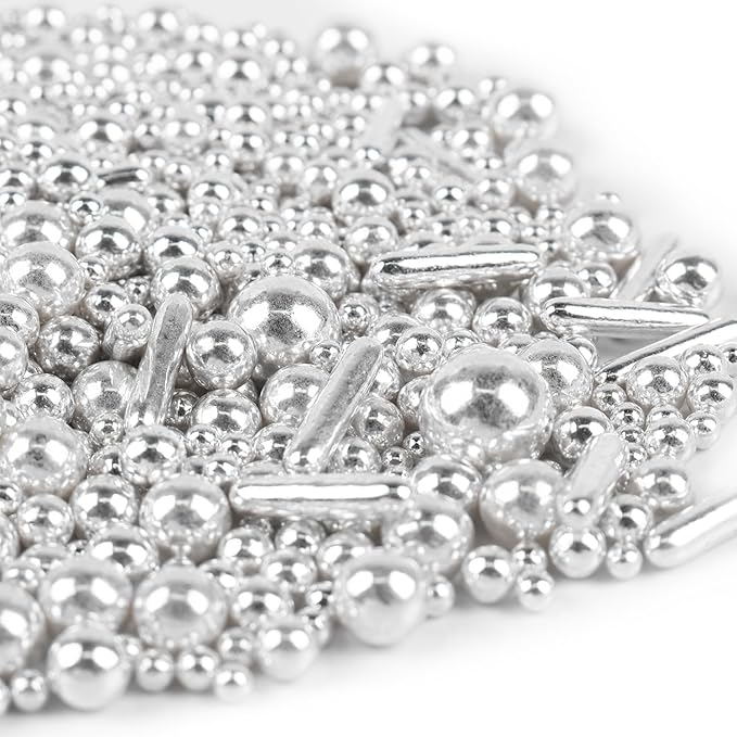 Silver Sprinkles for Cake Decorating, Silver Pearl Sugar Cupcake, Cookies, Ice Cream Toppings, 3.5 Ounces Cake Decorationss Baking, Perfect for Wedding, New Year’S Eve, Christmas Party