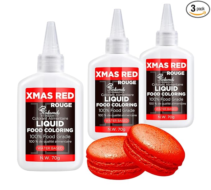 Liquid Food Coloring (Xmas Red), 70g × 3 Bottles Food-Grade Concentrated Flavorless Food Coloring Set, Vibrant Dye Ideal for Baking Cookies, Cake Decorating, Icing, Fondant, Easter Eggs, DIY Projects