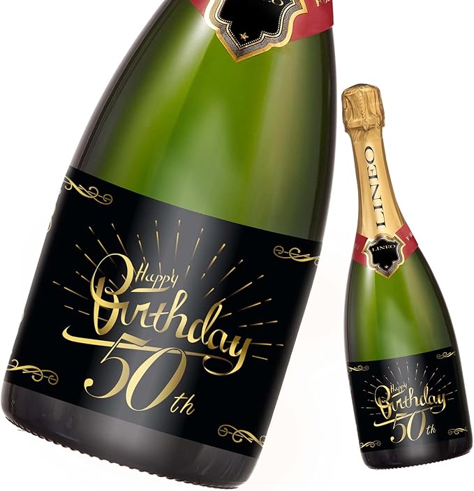 2-Pack Birthday Bottle Labels, Self-Adhesive “HappyBirthday” Stickers for Champagne & Wine Bottles, Fun Gift Idea for Men & Women, 5.8 x 4.1 in (50th Birthday)
