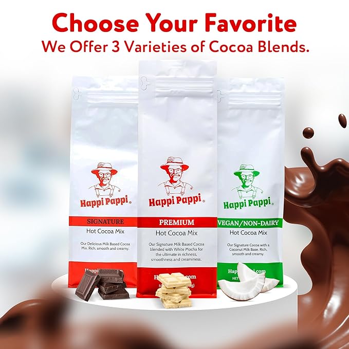 Happi Pappi - Premium Hot Cocoa Mix, Dairy-Based Rich and Creamy Chocolate Powder for Drinks & Baking, Indulgent Cacao Treats for Cozy Nights and Warm Beverages, 16 oz Bag – White Mocha Flavor