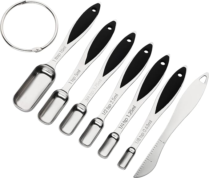 Measuring Spoons Set of 7 Stainless Steel Metal Measuring Spoons Heavy Duty Tablespoon for Measuring Dry and Liquid Ingredients Fits in Spice Jar