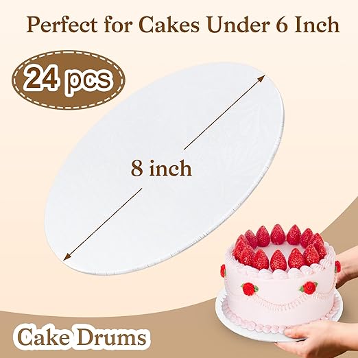 24 PCS Cake Boards 8 Inch Round, 8 Inch Cake Drums, 1/4" Thick Cake Drum, Cake Board Food Grade Cake Base, White Cake Cardboard Circles Bases para Pasteles for Wedding & Party & Pizza Desserts