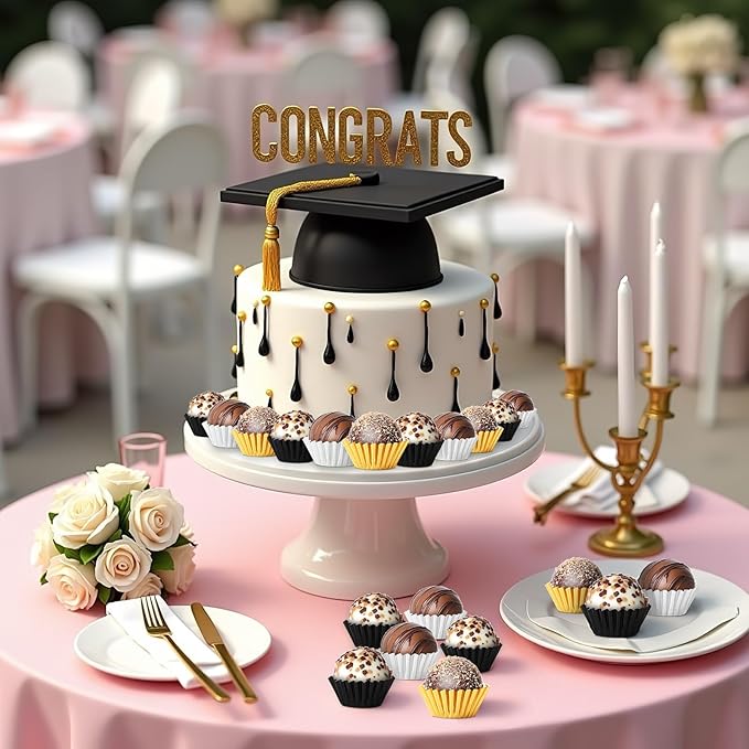 AUGSUN 400pcs Graduation Mini Foil Cupcake Liners Golden Silver Black Cupcake Baking Cups Metallic Mini Muffin Cupcake Wrappers for Graduation New Year Party Cake Candy Chocolate Decorations Supplies