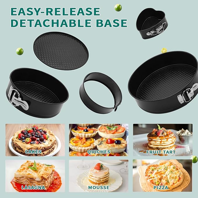 Cake Pan Set for Baking, Non-Stick Springform Pans Set of 4 (4, 7, 9 10 inch), Round Cake Pans,Cheesecake Pan, Leak-Proof Cake Pans with Removable Bottom-Black