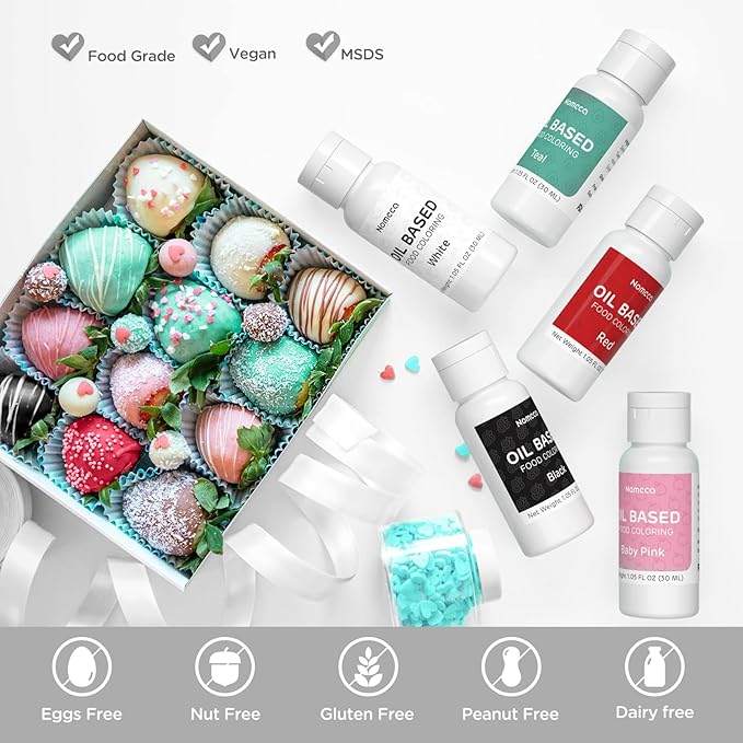 Oil Based Food Coloring for Chocolate - 30 Milliliters Upgraded Oil Red Food Color for Baking Cake Decorating, Edible Food Dye for Candy Melts Cookies Easter Egg Icing Fondant Meringues - White