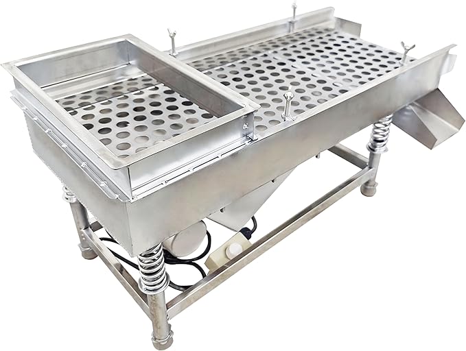 TECHTONGDA Straight Vibrating Sieve Screen Shaker Electric Linear Sifter Machine Stainless Steel One Layer One Motor 20mm Screen Size 11.8×29.5inch 110V