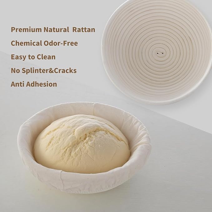 Banneton Basket Set of 2-9 Inch Oval & Round Proofing Baskets with Liners for Sourdough Bread Baking