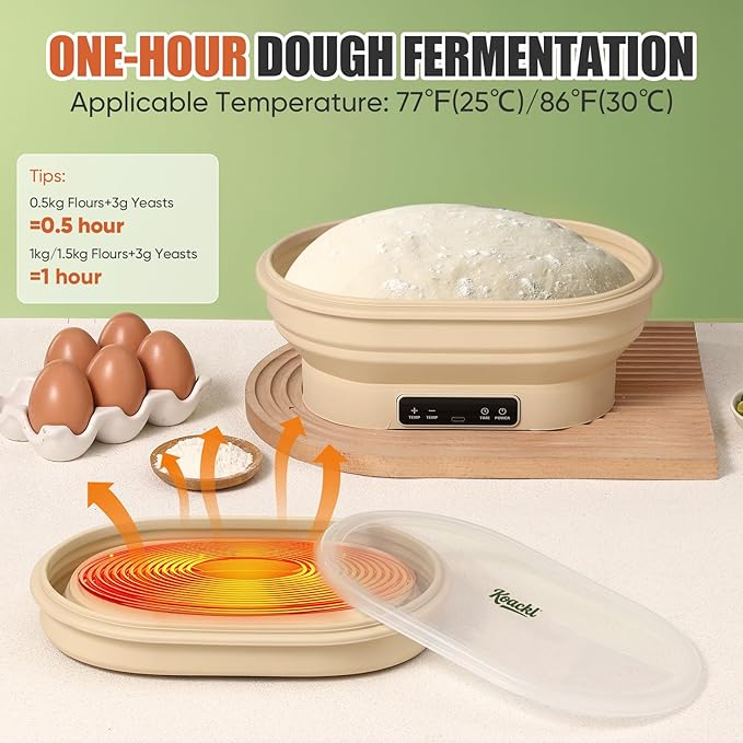 Upgraded Silicone Sourdough Starter Warmer Bowl, Sourdough Starter Kit with Precise 6 level Thermostat Control (77-122°F), Auto Warming On/Off, 6-Hour Timer Sourdough Bread Baking Supplies